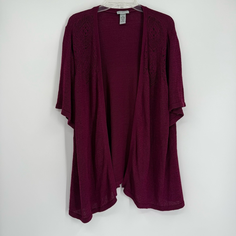 Catherines Open Front Cardigan Sweater Size 3X Short Sleeves Purple Cutouts - Picture 9 of 9